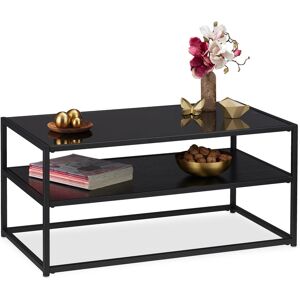 Glass Coffee Table, 2 Tiers, Metal & Glas Tier, Living Room Side Table, HxWxD: app. 42 x 90 x 50 cm, Black - Relaxdays