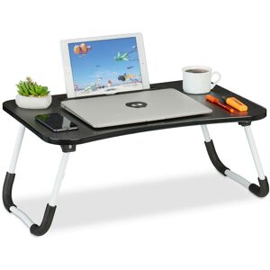 Lap Desk, for Bed & Sofa, Folding Laptop Tray, hwd: 26 x 63 x 40 cm, mdf & Iron, Drinks Holder, Black/White - Relaxdays