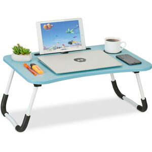 Relaxdays - Lap Desk, for Bed & Sofa, Folding Laptop Tray, hwd: 26 x 63 x 40 cm, mdf & Iron, Drinks Holder, Blue/White