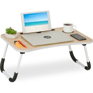 Relaxdays - Lap Desk, for Bed & Sofa, Folding Laptop Tray, hwd: 26 x 63 x 40 cm, mdf & Iron, Drinks Holder, Natural/White