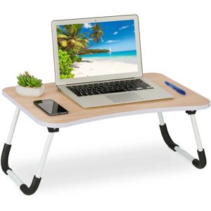 Relaxdays Lap Desk, for Bed & Sofa, Folding Laptop Tray, HWD: 26 x 63 x 40 cm, MDF & Iron, Notebook Table, Natural