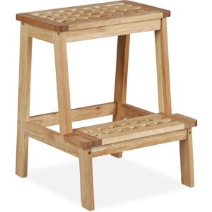 Step Stool, Walnut Wood, with 2 Steps, for Children, up to 60 kg, hwd: 47 x 38 x 38 cm, Plant Stand, Natural - Relaxdays