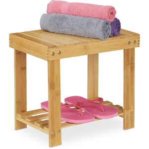 Footstool Bamboo, up to 100 kg, Stable Step Stool, Kids Stoop for Bathroom, HxWxD: 33.5 x 25 x 39 cm, Natural - Relaxdays