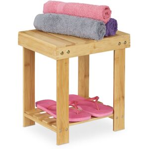 Footstool Bamboo, up to 100 kg, Stable Step Stool, Kids Stoop for Bathroom, HxWxD: 33.5 x 25 x 31 cm, Natural - Relaxdays