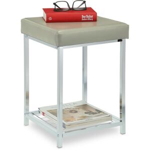 Stool, Soft Seat with Storage Shelf, Metal & Leather Look, Upholstered Footstool, hwd: 47 x 33 x 33 cm, Grey - Relaxdays