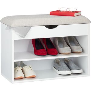 Shoe Bench, Upholstered Cushion, Foldable Seat, Modern Storage Solution, 3 Compartments, 45 x 62 x 30 cm White - Relaxdays