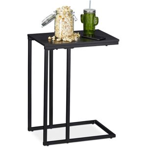 Side Table, Rectangular C-Shape Stand, Couch & Bed. Metal & Wood, hwd: 59.5 x 30 x 45 cm, Black - Relaxdays