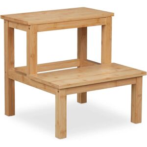 Step Stool, 2 Steps, load up to 100 kg, Children, Household, HxWxD 40 x 40 x 40.5 cm, Bamboo, Natural - Relaxdays