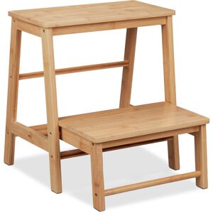 Step Stool, Foldable, 2 Steps, up to 100 kg, Children, Household, HxWxD 48 x 45 x 51 cm, Bamboo, Natural - Relaxdays