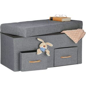 Storage Bench, 2 Drawers, Padded Stool for Home, Foldable, HxWxD: 40 x 80 x 40 cm, Grey - Relaxdays