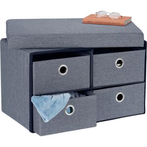 Storage Bench, 4 Drawers, Padded Stool for Home, Foldable, HxWxD: 39 x 60 x 38 cm, Grey - Relaxdays