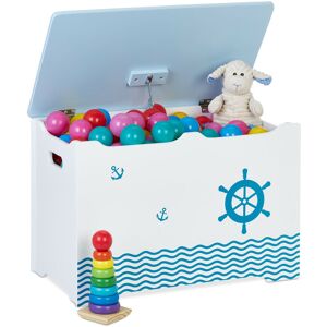 Toy Chest for Children's Room, Nautical Motif, Storage Box with Lid, hwd: 40 x 60 x 34 cm, mdf, Blue/white - Relaxdays