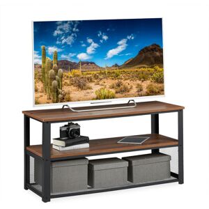 Tv Stand, Coffee Table, 3 Tiers, Metal, Wooden, Living Room, Industrial, h x w x d 51 x 100 x 40 cm, Brown - Relaxdays