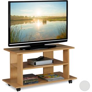 Tv Stand on Castors, 2 Compartments, Console & Receiver Stand, Mobile Table hwd 45x80x40 cm, Natural - Relaxdays