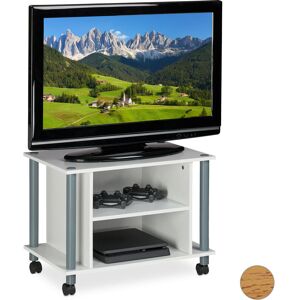 Tv Stand on Castors, 2 Compartments, tv Rack, Mobile Coffee Table, HxWxD: 45x60x40 cm, White-Silver - Relaxdays