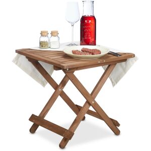 Wooden Folding Table, Balcony & Terrace or Camping, Portable, Stable, Side Tray hwd: 50x50x50 cm, Dark Brown - Relaxdays