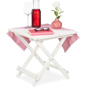 Wooden Folding Table, Balcony & Terrace or Camping, Portable, Stable, Side Tray hwd: 50x50x50 cm, White - Relaxdays