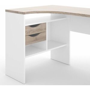 NETFURNITURE Remote Corner Desk 2 Drawers In White And Truffle Oak - White