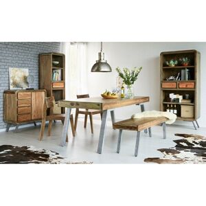 VERTY FURNITURE Retro Wood And Metal Large Dining Table Set With 1 Bench And 2 Chairs