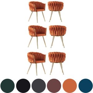 Life Interiors - Set of 1/2/4/6 Roma Knot Velvet Upholstered Dining Chair Set of 6 - Orange - Orange