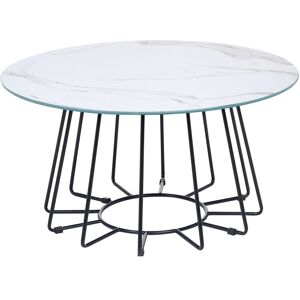 BELIANI Round Coffee Table Black Metal Cage Frame White Marble Finish Top Bernie - White