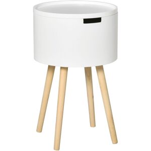 HOMCOM Round Side Table Wood Nightstand with Hidden Storage Space Removable Tray White - White
