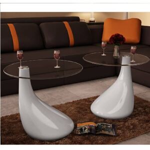Coffee Table 2 pcs with Round Glass Top High Gloss White - Royalton