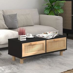 Coffee Table Black 80x40x30 cm Engineered Wood&Solid Wood Pine - Royalton