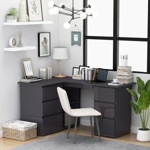 BERKFIELD HOME Royalton Corner Desk High Gloss Grey 145x100x76 cm Engineered Wood