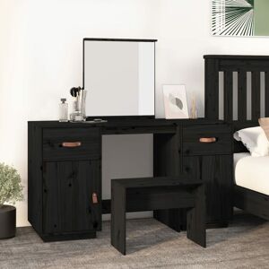 BERKFIELD HOME Royalton Dressing Table Set with a Mirror Black Solid Wood Pine