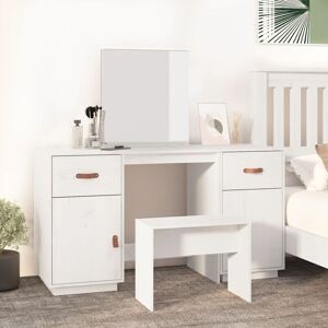 BERKFIELD HOME Royalton Dressing Table Set with a Mirror White Solid Wood Pine