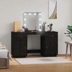 BERKFIELD HOME Royalton Dressing Table Set with led Black Solid Wood Pine