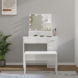 Berkfield Home - Royalton Dressing Table Set with led High Gloss White Engineered Wood