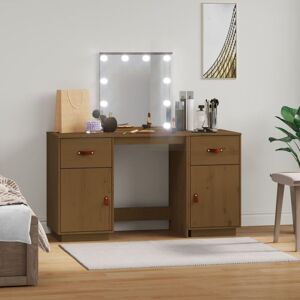 BERKFIELD HOME Royalton Dressing Table Set with led Honey Brown Solid Wood Pine