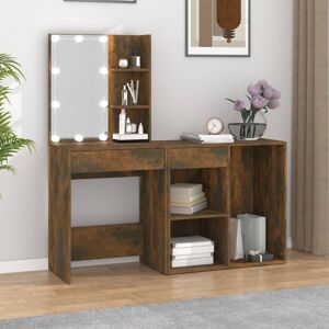 Berkfield Home - Royalton led Dressing Table with Cabinet Smoked Oak Engineered Wood