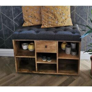 Uniquehomefurniture - Rustic Shoe Bench Scandinavian Vintage Window Seat Solid Wood Storage Hallway