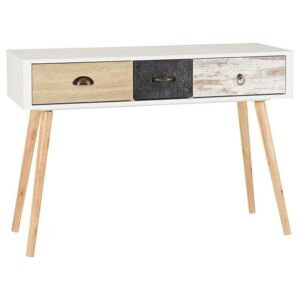 SECONIQUE Nordic 3 Drawer Console Table in White Distressed Effect