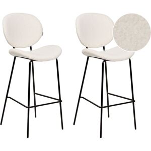 BELIANI Set of 2 Bar Chairs Boucle Iron Black Legs Armless Leg Caps Retro Design Dining Room Seating White Luana - White