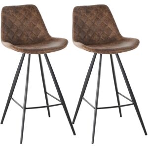 HOMCOM Set of 2 Bar Stools Padded Comfortable Steel Frame Footrest for Kitchen Brown - Brown