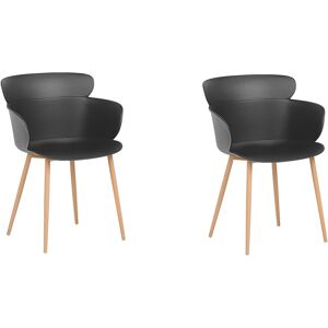 Beliani - Modern Set of 2 Dining Chairs Black Metal Legs Synthetic Ergonomic Sumkley - Black