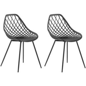 Beliani - Set of 2 Dining Chairs Black Synthetic Seat Net Design Back Black Legs Canton - Black