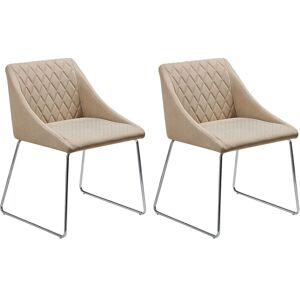 BELIANI Set of 2 Fabric Dining Chair Retro Metal Sled Base Living Room Beige Arcata - Beige