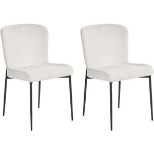 Beliani - Set of 2 Fabric Dining Chairs Black Polyester Knitted Texture Off-White Ada - White