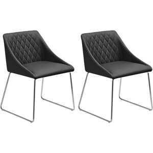 BELIANI Set of 2 Faux Leather Dining Chair Metal Sled Base Living Room Black Arcata - Black