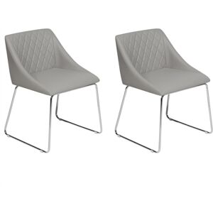 BELIANI Set of 2 Faux Leather Dining Chair Metal Sled Base Living Room Dark Grey Arcata - Grey