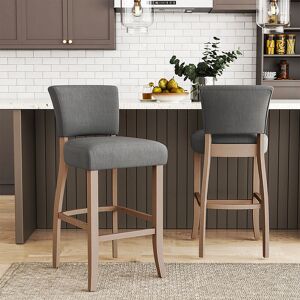 Livingandhome - Set of 2 Height Linen Bar Stool for Kitchen, Light Grey