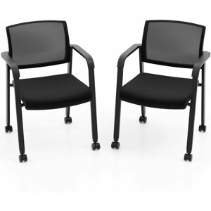 Costway - Set of 2 Meeting Room Office Chairs Stackable Office Guest Mesh Chairs w/ Wheels