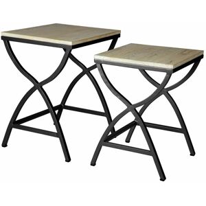 Vertyfurniture - Set of 2 Metal and Wood Nested Tables - Multicolour