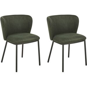 BELIANI Set of 2 Modern Dining Chairs Fabric Upholstered Seat Armless Curved Back Black Legs Dark Green Mina - Green