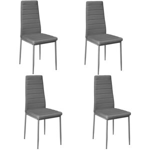 Livingandhome - Set of 4 pu Leather Padded Seat Metal Legs Dining Chair,Grey